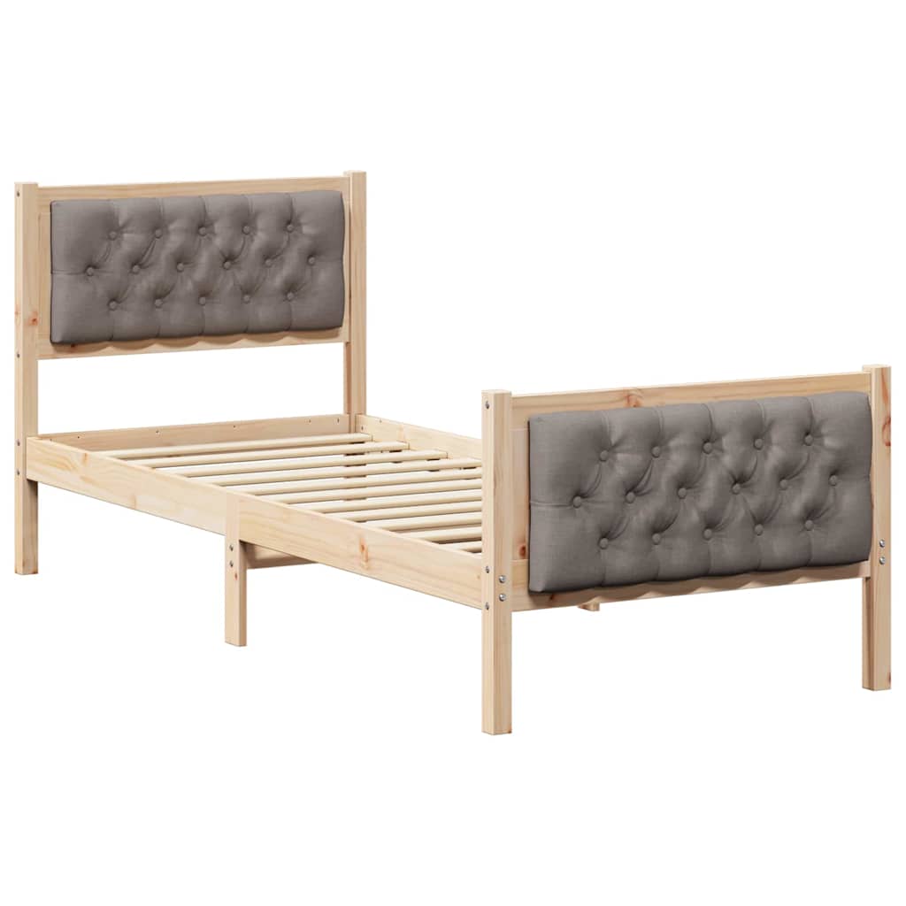 Bedframe met hoofdeinde Taupe 80 x 200 cm Massief grenenhout is nu te koop bij PeponiXL, paradijselijk wonen!