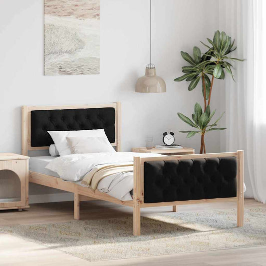 Bedframe met hoofdeinde Zwart 90 x 190 cm Massief grenenhout is nu te koop bij PeponiXL, paradijselijk wonen!
