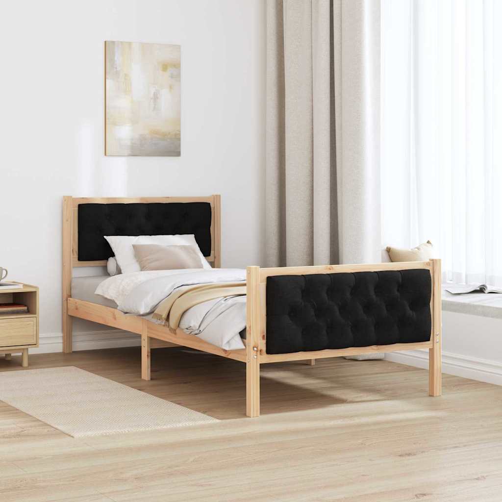 Bedframe met hoofdeinde Zwart 90 x 190 cm Massief grenenhout is nu te koop bij PeponiXL, paradijselijk wonen!