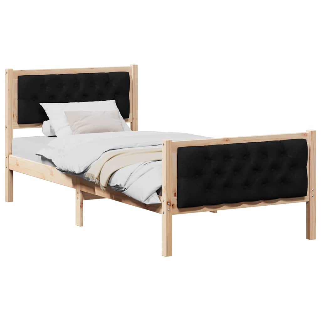Bedframe met hoofdeinde Zwart 90 x 190 cm Massief grenenhout is nu te koop bij PeponiXL, paradijselijk wonen!