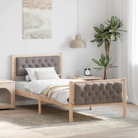 Bedframe met hoofdeinde Taupe 90 x 190 cm Massief grenenhout is nu te koop bij PeponiXL, paradijselijk wonen!