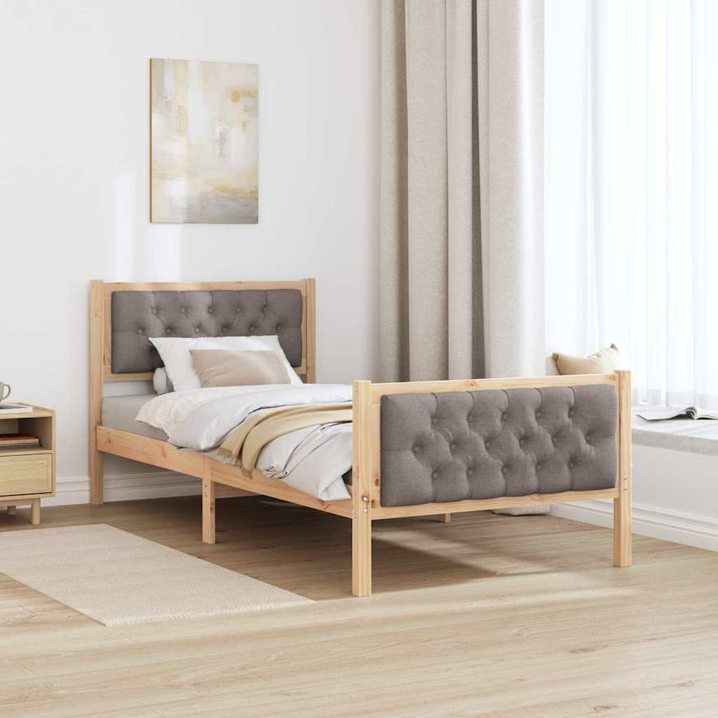 Bedframe met hoofdeinde Taupe 90 x 190 cm Massief grenenhout is nu te koop bij PeponiXL, paradijselijk wonen!