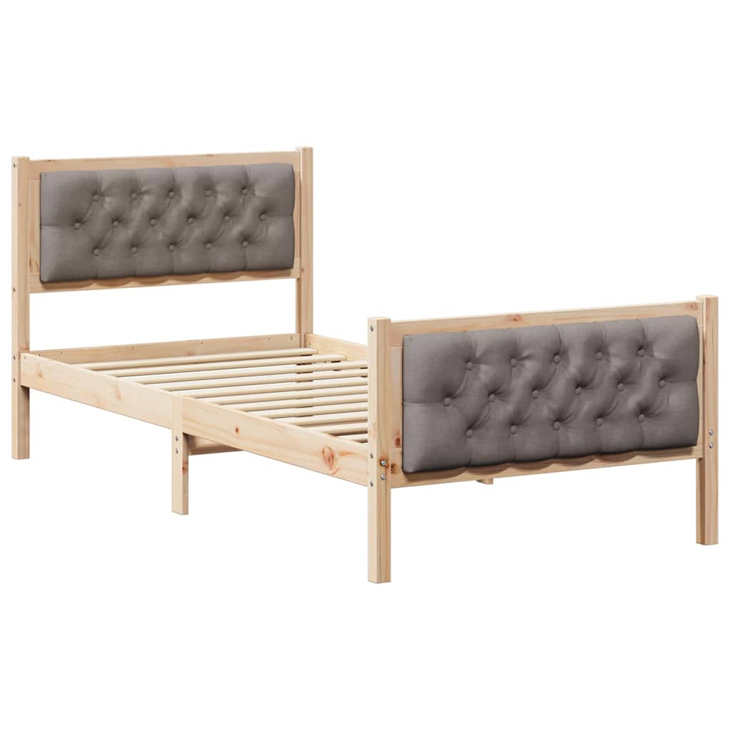 Bedframe met hoofdeinde Taupe 90 x 190 cm Massief grenenhout is nu te koop bij PeponiXL, paradijselijk wonen!