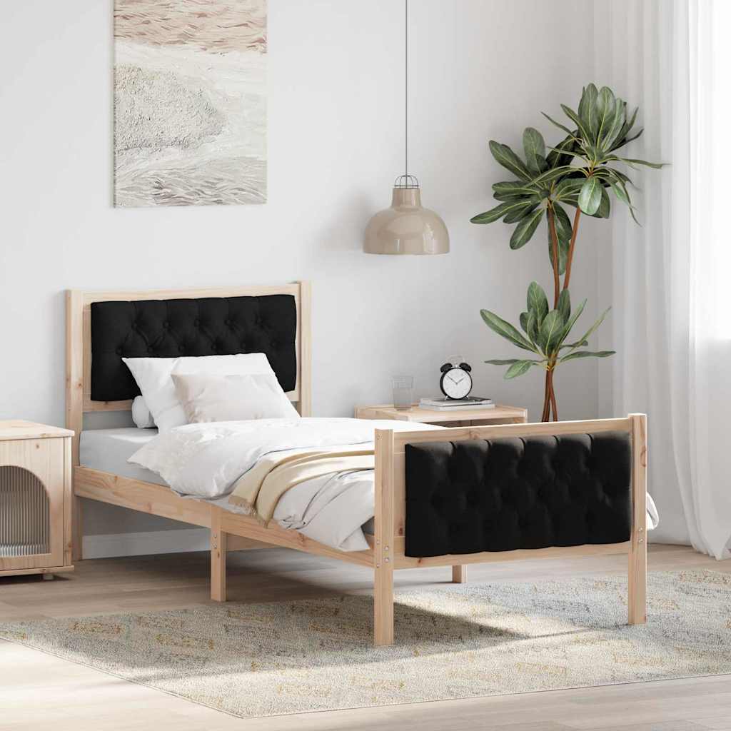Bedframe met hoofdeinde Zwart 75 x 190 cm Massief grenenhout is nu te koop bij PeponiXL, paradijselijk wonen!