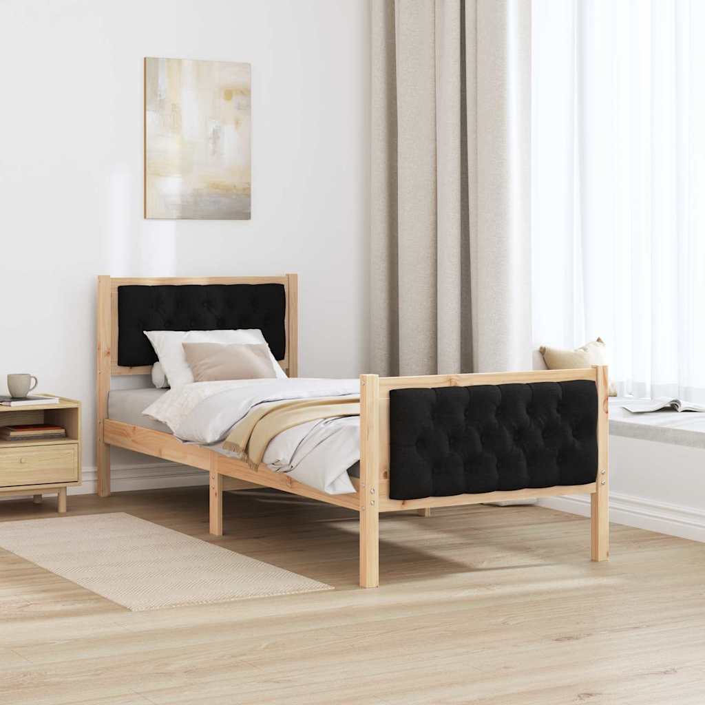 Bedframe met hoofdeinde Zwart 75 x 190 cm Massief grenenhout is nu te koop bij PeponiXL, paradijselijk wonen!