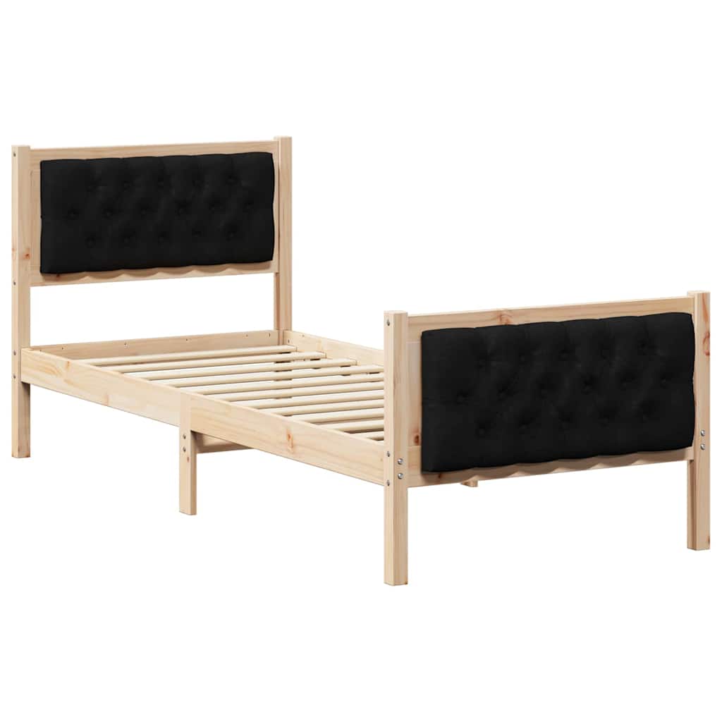 Bedframe met hoofdeinde Zwart 75 x 190 cm Massief grenenhout is nu te koop bij PeponiXL, paradijselijk wonen!