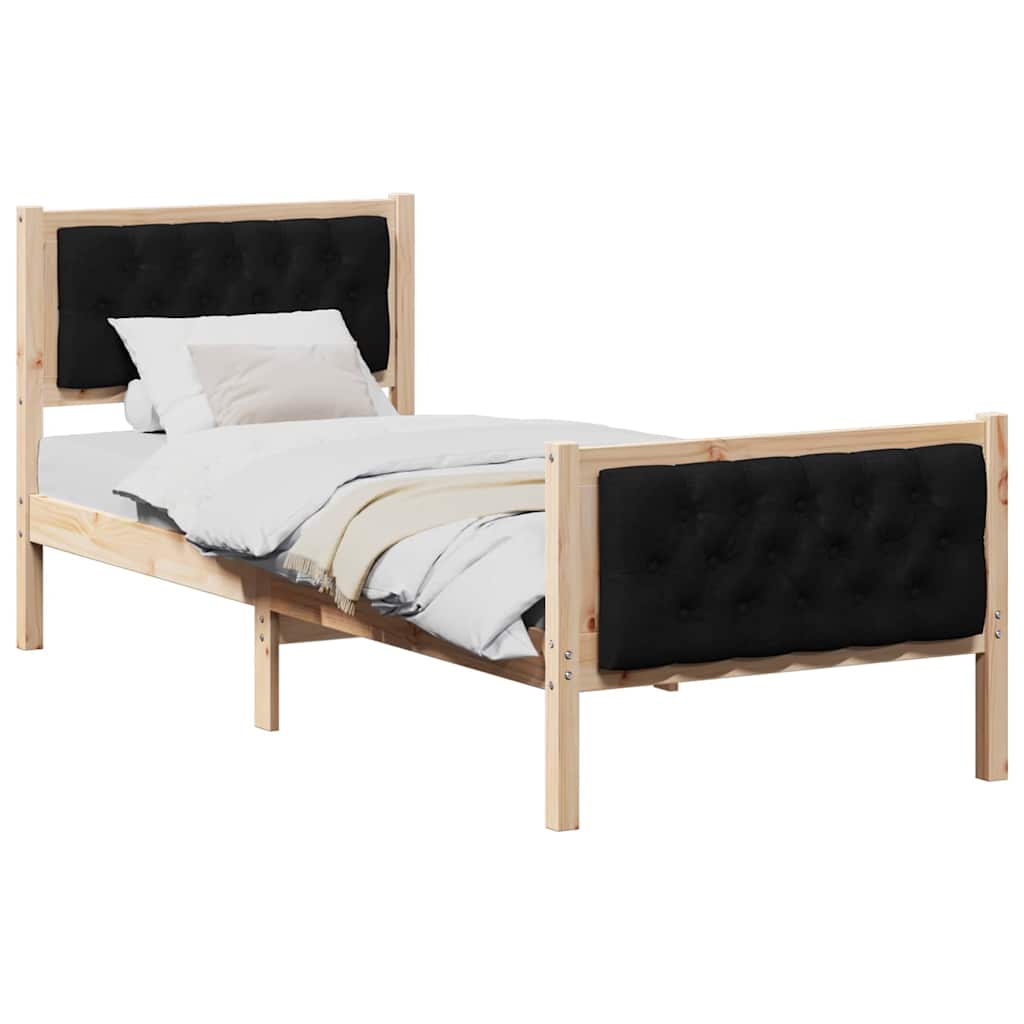 Bedframe met hoofdeinde Zwart 75 x 190 cm Massief grenenhout is nu te koop bij PeponiXL, paradijselijk wonen!