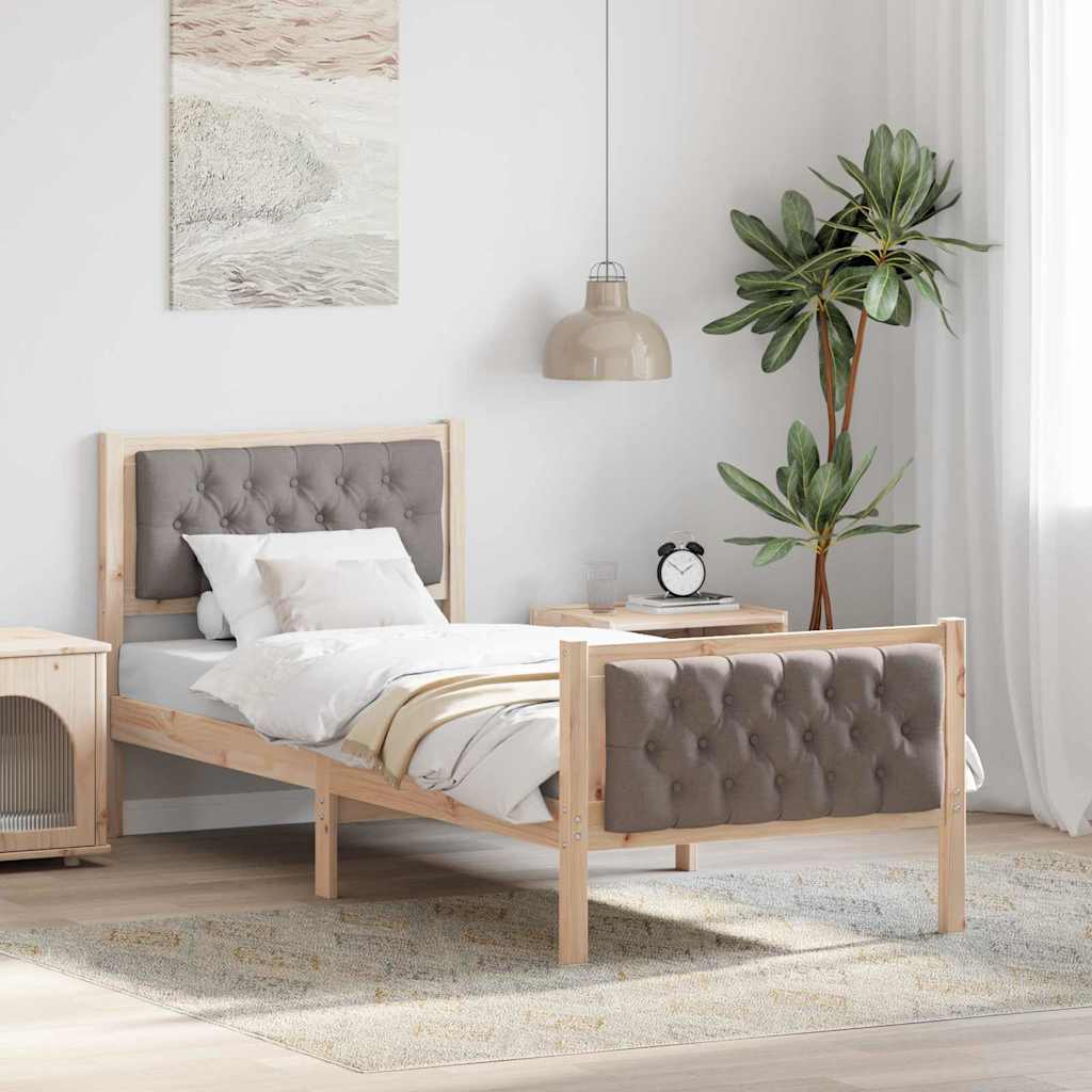 Bedframe met hoofdeinde Taupe 75 x 190 cm Massief grenenhout is nu te koop bij PeponiXL, paradijselijk wonen!