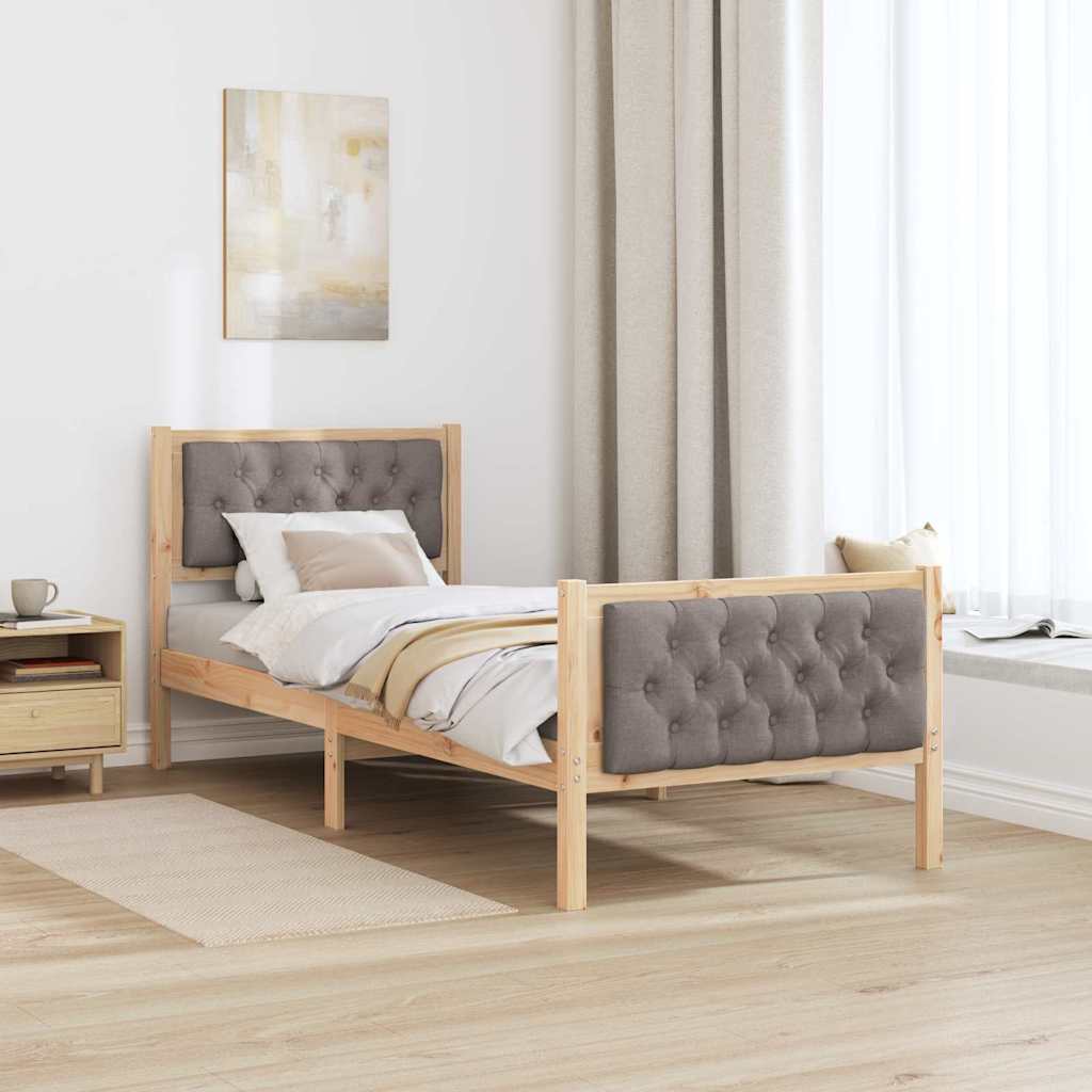 Bedframe met hoofdeinde Taupe 75 x 190 cm Massief grenenhout is nu te koop bij PeponiXL, paradijselijk wonen!
