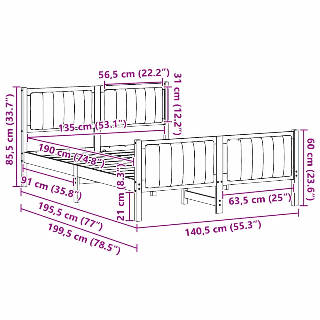 Bedframe Wit en lichtgrijs 135 x 190 cm Massief grenenhout is nu te koop bij PeponiXL, paradijselijk wonen!
