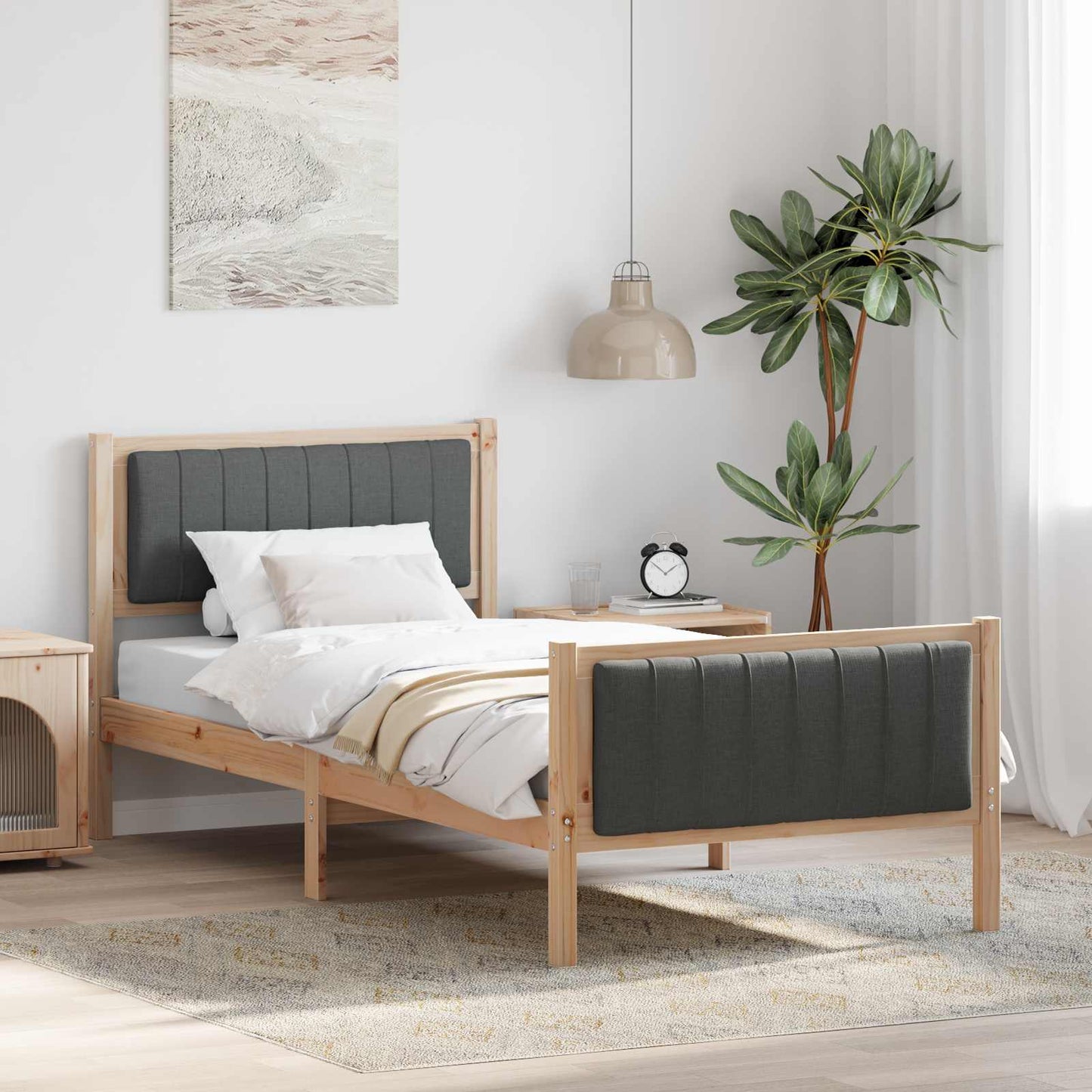 Bedframe Bruin en donkergrijs 90 x 200 cm Massief grenenhout is nu te koop bij PeponiXL, paradijselijk wonen!