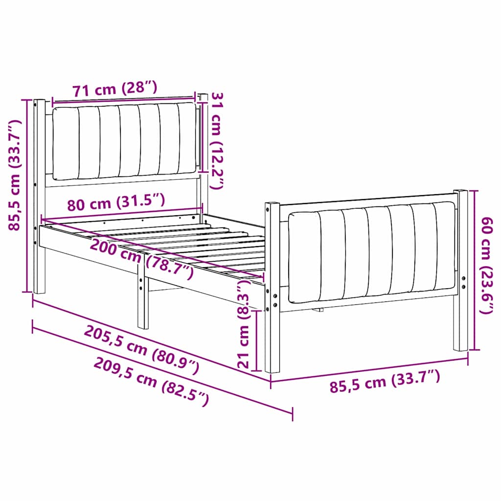 Bedframe Bruin en donkergrijs 80 x 200 cm Massief grenenhout is nu te koop bij PeponiXL, paradijselijk wonen!