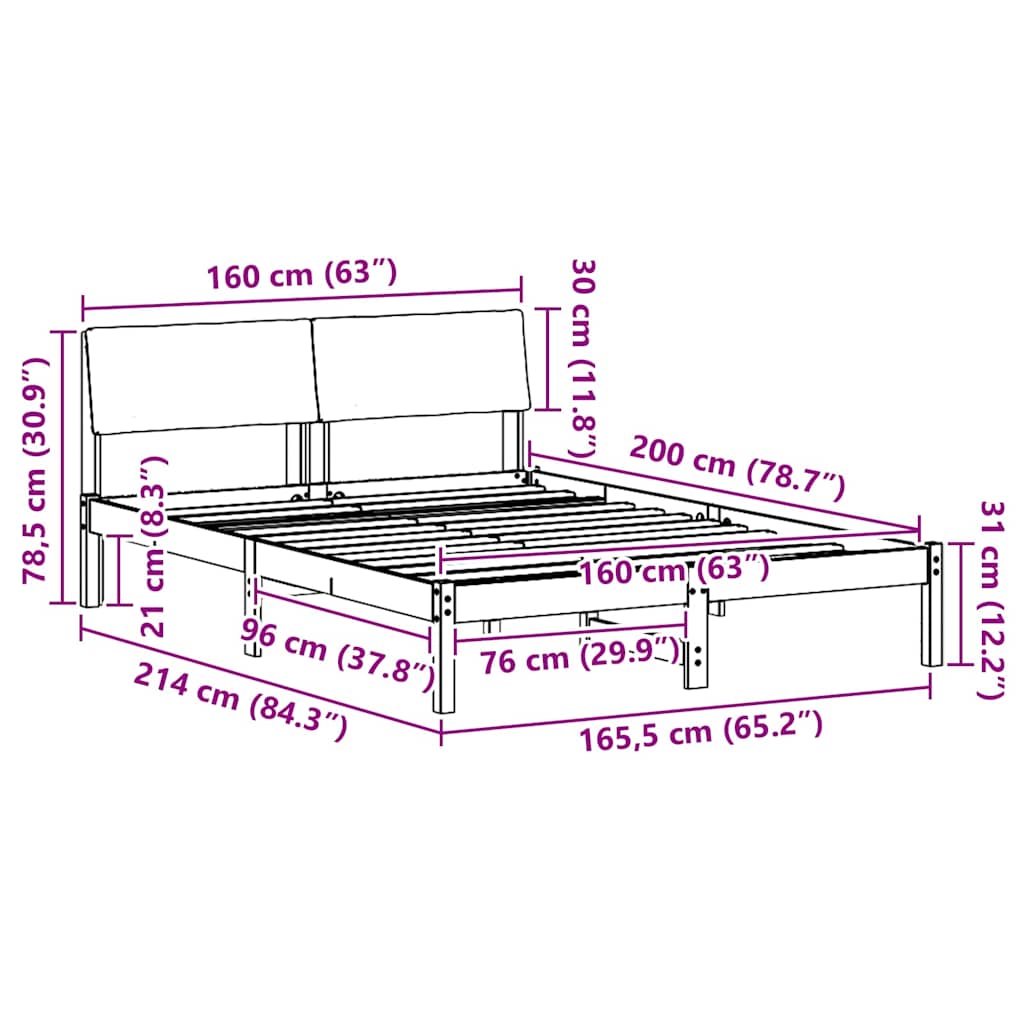 Bedframe Bruin en donkergrijs 160 x 200 cm Massief grenenhout is nu te koop bij PeponiXL, paradijselijk wonen!