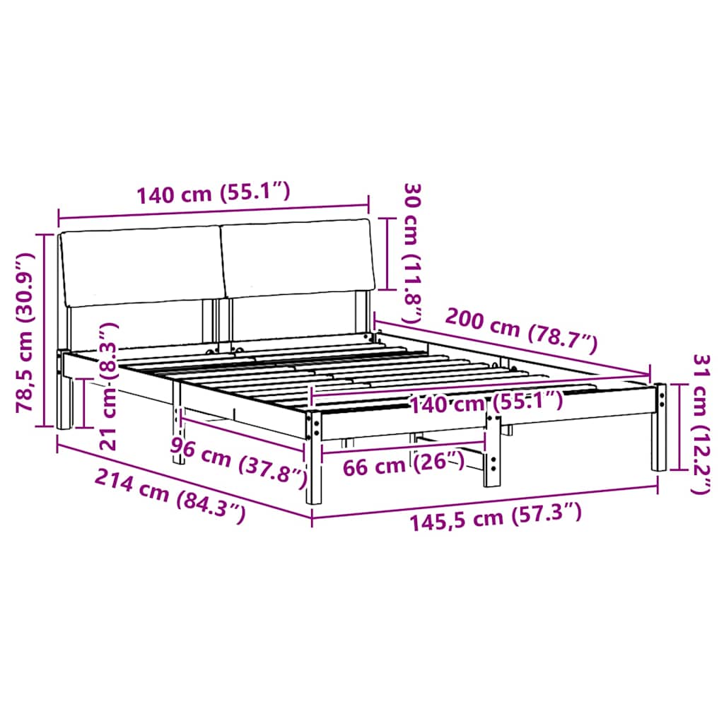 Bedframe Bruin en lichtgrijs 140 x 200 cm Massief grenenhout is nu te koop bij PeponiXL, paradijselijk wonen!