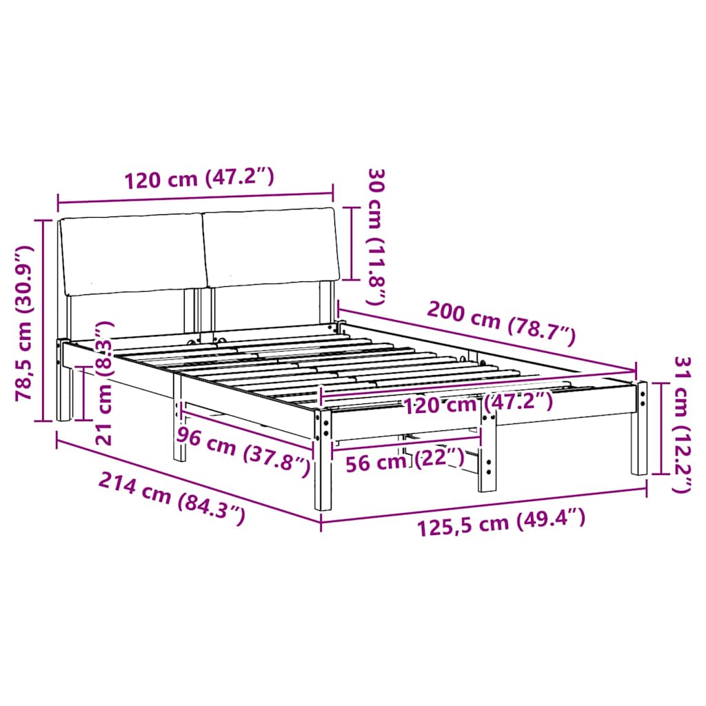 Bedframe Bruin en taupe 120 x 200 cm Massief grenenhout is nu te koop bij PeponiXL, paradijselijk wonen!