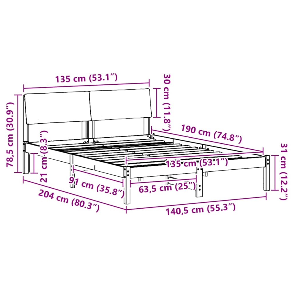 Bedframe Bruin en zwart 135 x 190 cm Massief grenenhout is nu te koop bij PeponiXL, paradijselijk wonen!