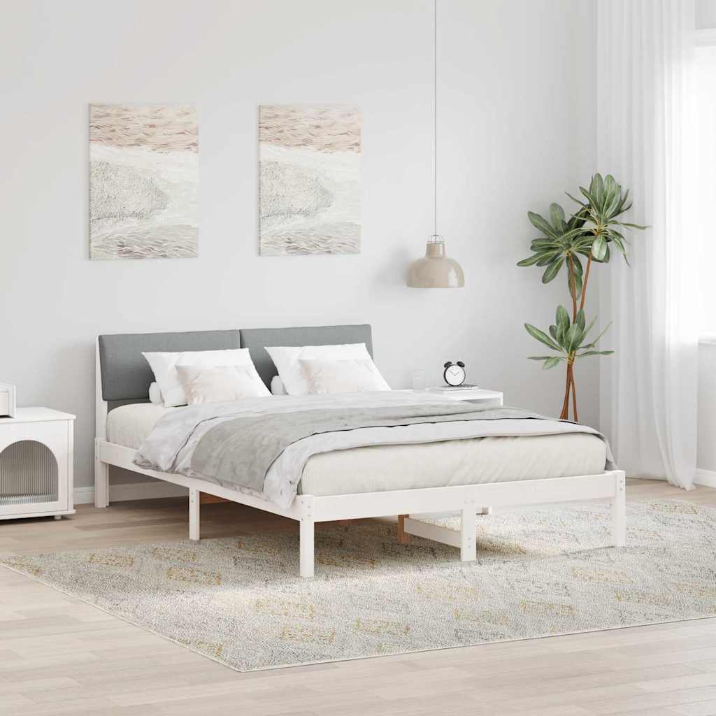 Bedframe Wit en lichtgrijs 135 x 190 cm Massief grenenhout is nu te koop bij PeponiXL, paradijselijk wonen!