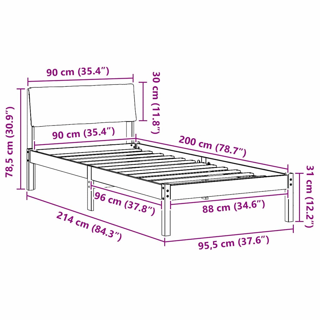 Bedframe Bruin en zwart 90 x 200 cm Massief grenenhout is nu te koop bij PeponiXL, paradijselijk wonen!