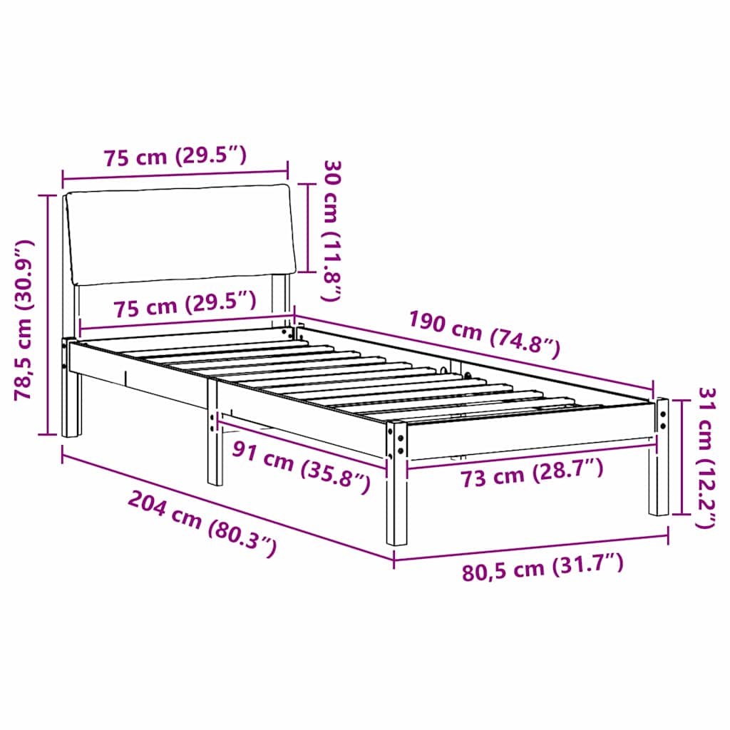 Bedframe Bruin en donkergrijs 75 x 190 cm Massief grenenhout is nu te koop bij PeponiXL, paradijselijk wonen!