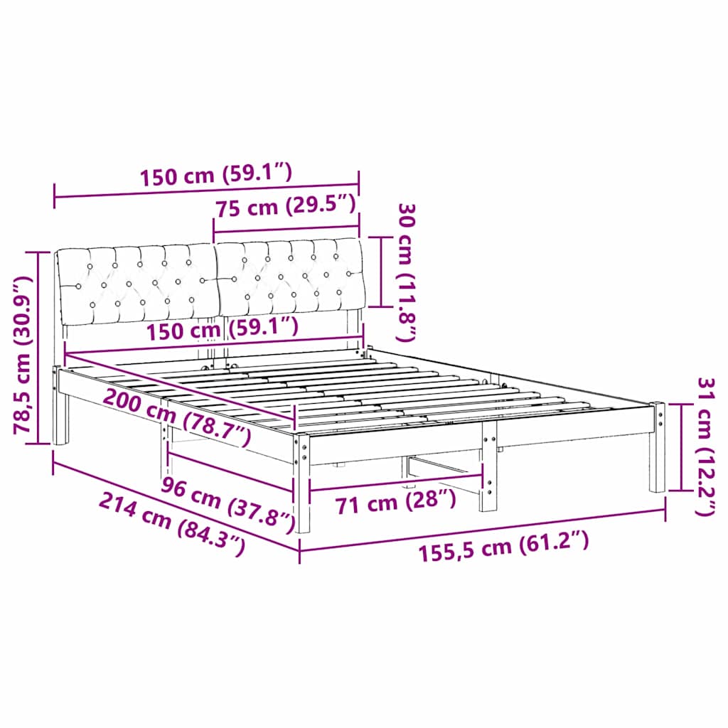 Bedframe Bruin en lichtgrijs 150 x 200 cm Massief grenenhout is nu te koop bij PeponiXL, paradijselijk wonen!
