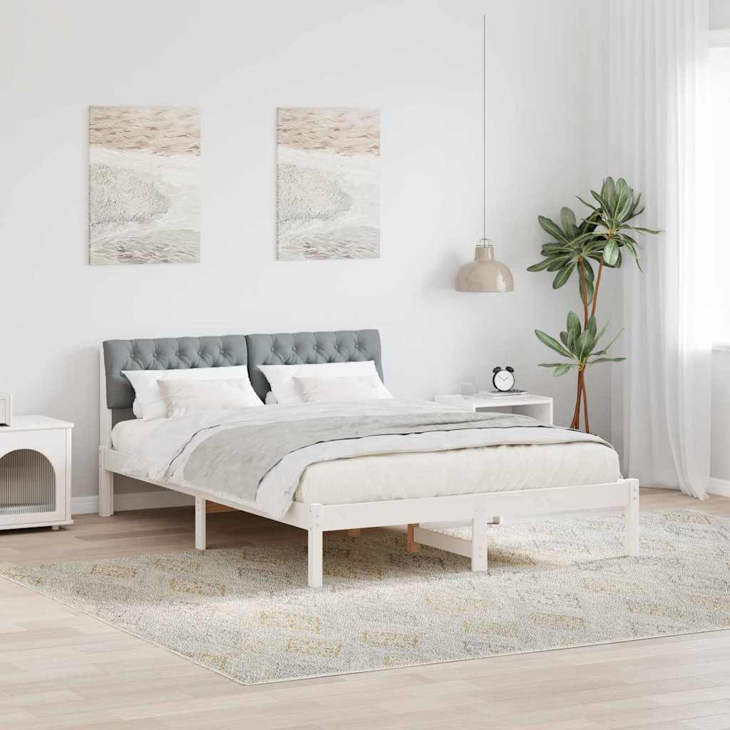 Bedframe Wit en lichtgrijs 140 x 190 cm Massief grenenhout is nu te koop bij PeponiXL, paradijselijk wonen!