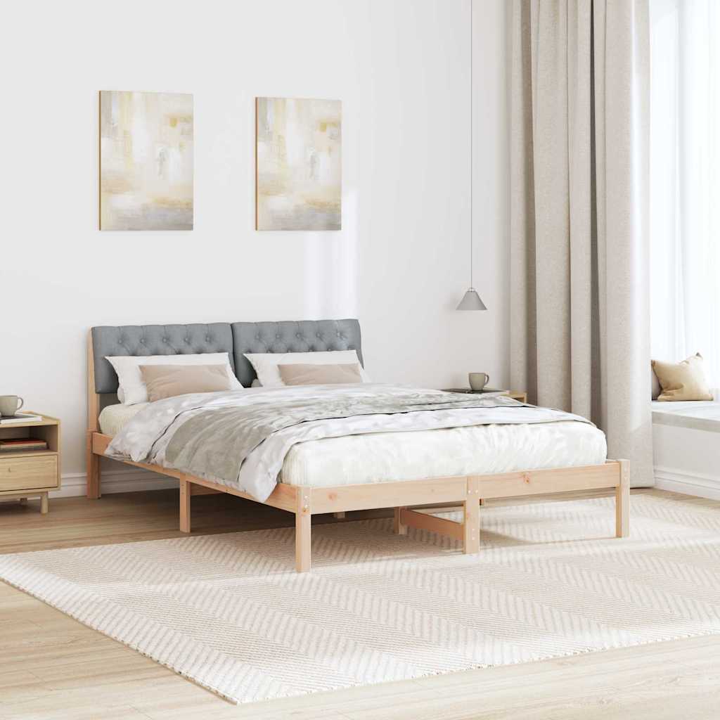 Bedframe Bruin en lichtgrijs 135 x 190 cm Massief grenenhout is nu te koop bij PeponiXL, paradijselijk wonen!