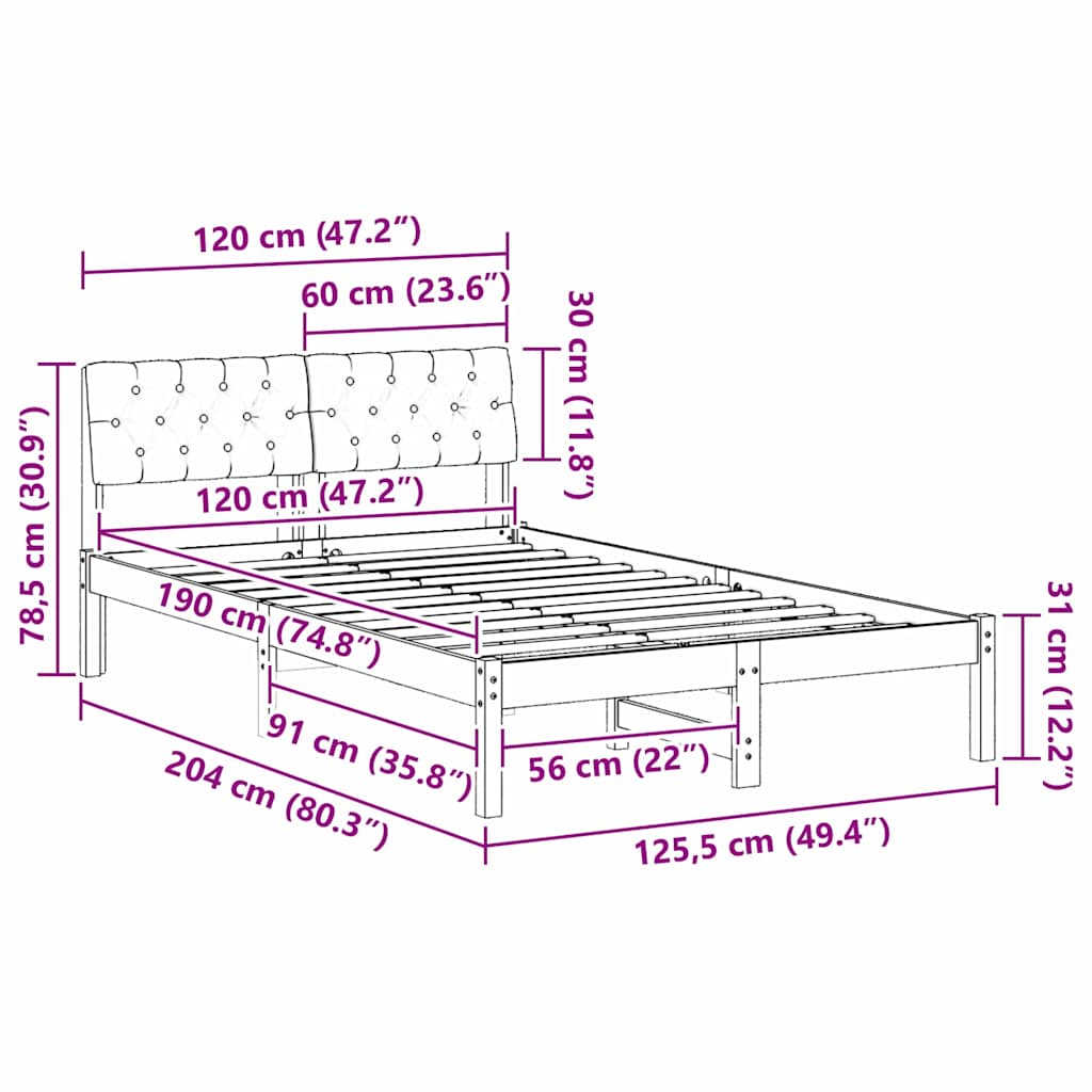 Bedframe Bruin en donkergrijs 120 x 190 cm Massief grenenhout is nu te koop bij PeponiXL, paradijselijk wonen!