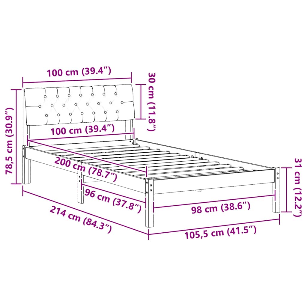 Bedframe Bruin en lichtgrijs 100 x 200 cm Massief grenenhout is nu te koop bij PeponiXL, paradijselijk wonen!