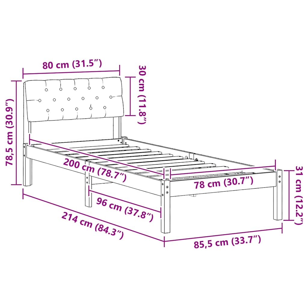 Bedframe Bruin en lichtgrijs 80 x 200 cm Massief grenenhout is nu te koop bij PeponiXL, paradijselijk wonen!