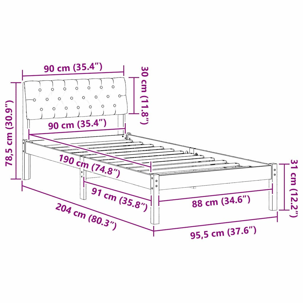 Bedframe Bruin en taupe 90 x 190 cm Massief grenenhout is nu te koop bij PeponiXL, paradijselijk wonen!