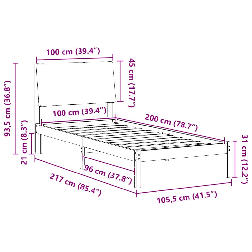 Bedframe Bruin en lichtgrijs 100 x 200 cm Massief grenenhout is nu te koop bij PeponiXL, paradijselijk wonen!