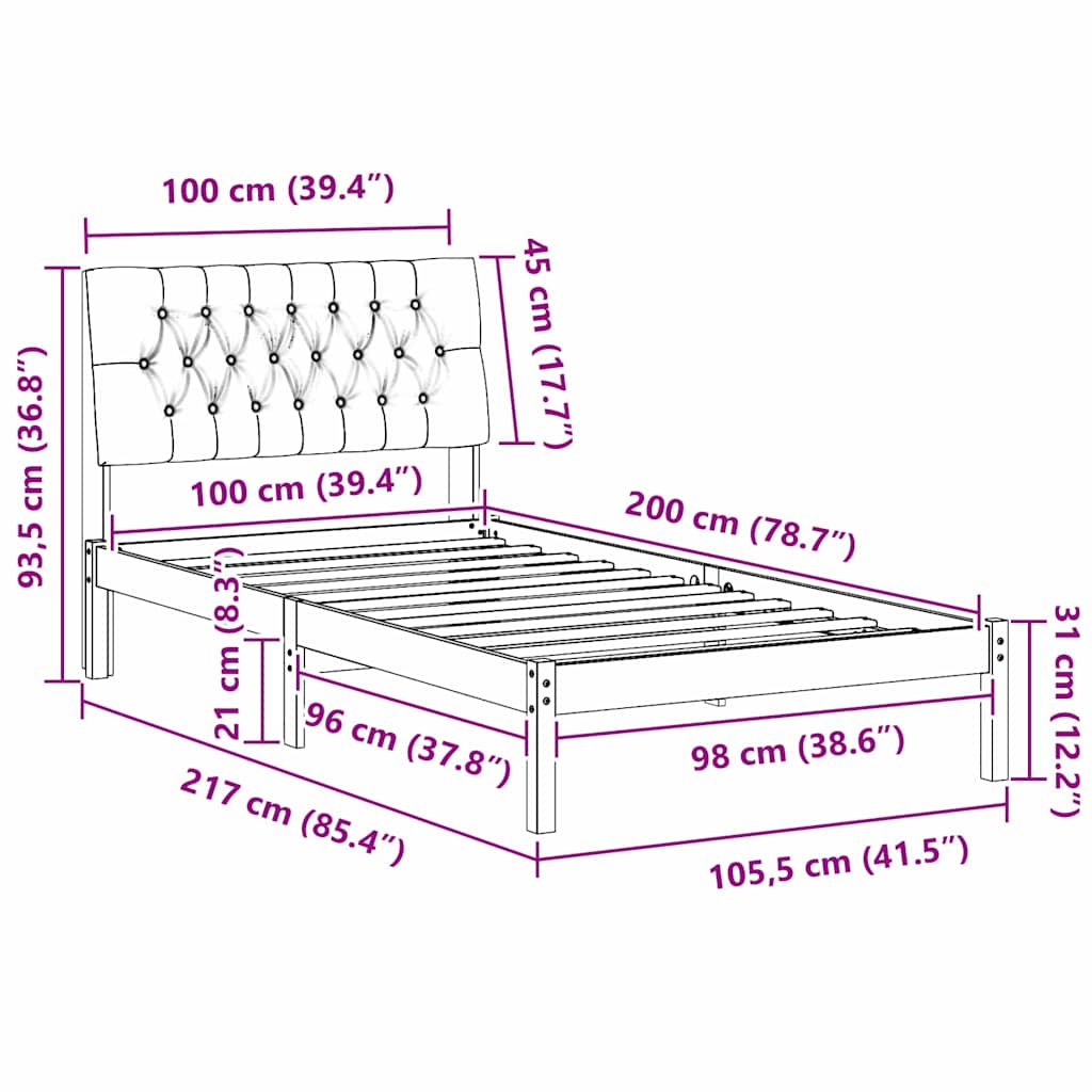 Bedframe met Gevoerd Hoofdgedeelte Bruin 100 x 200 cm is nu te koop bij PeponiXL, paradijselijk wonen!