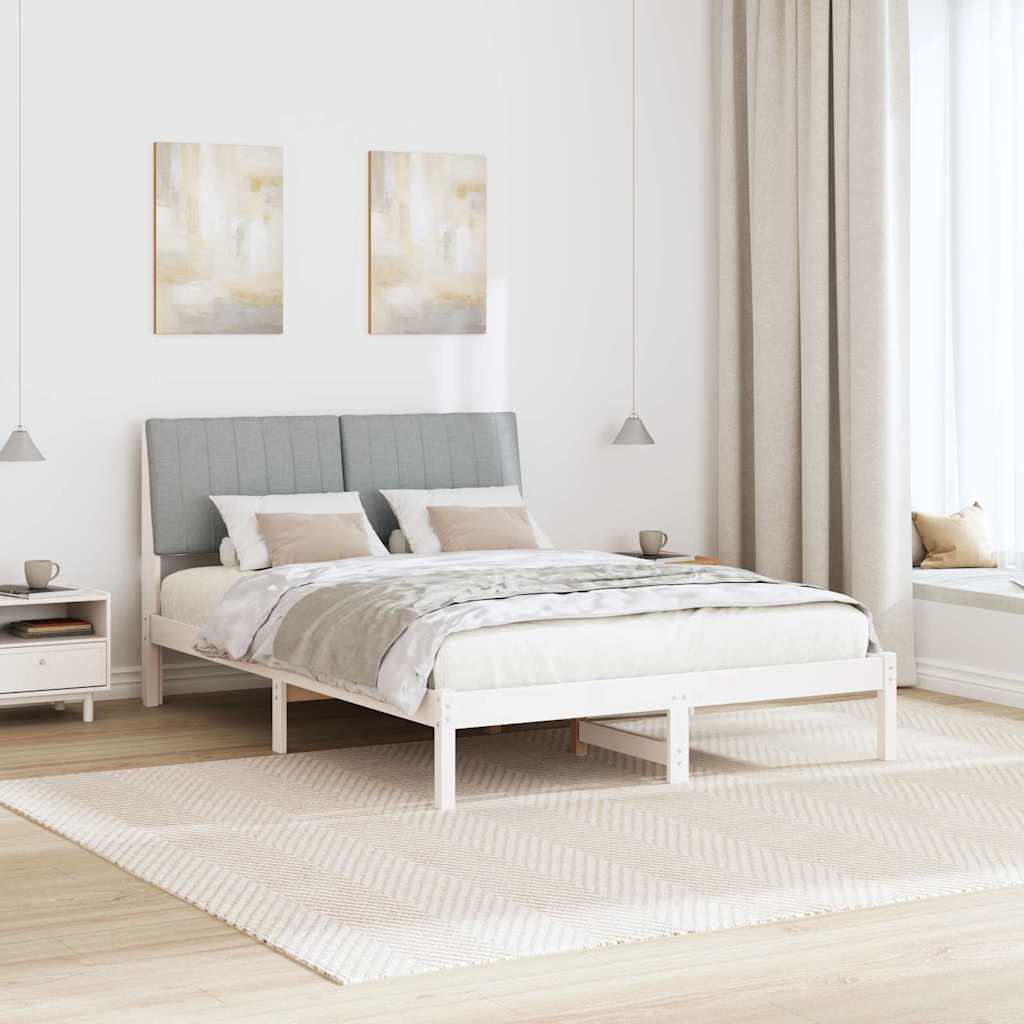 Bedframe met hoofdeinde Wit 135 x 190 cm Massief grenenhout is nu te koop bij PeponiXL, paradijselijk wonen!