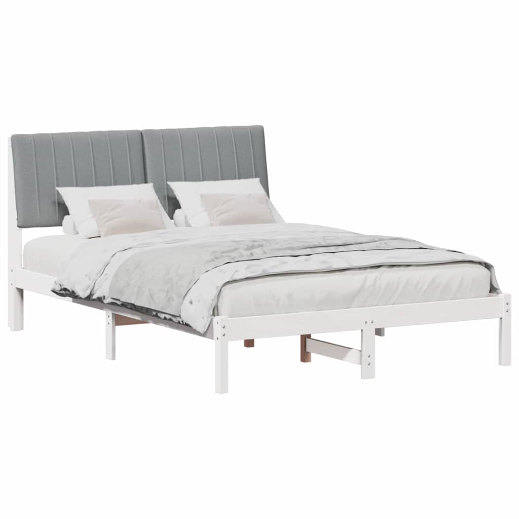 Bedframe met hoofdeinde Wit 135 x 190 cm Massief grenenhout is nu te koop bij PeponiXL, paradijselijk wonen!