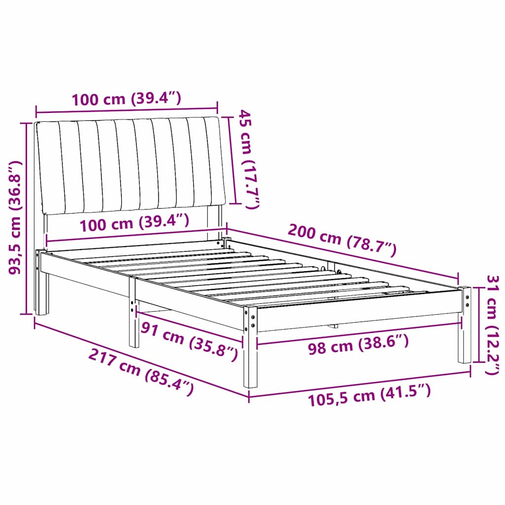 Bedframe met hoofdeinde Wit 100 x 200 cm Massief grenenhout is nu te koop bij PeponiXL, paradijselijk wonen!