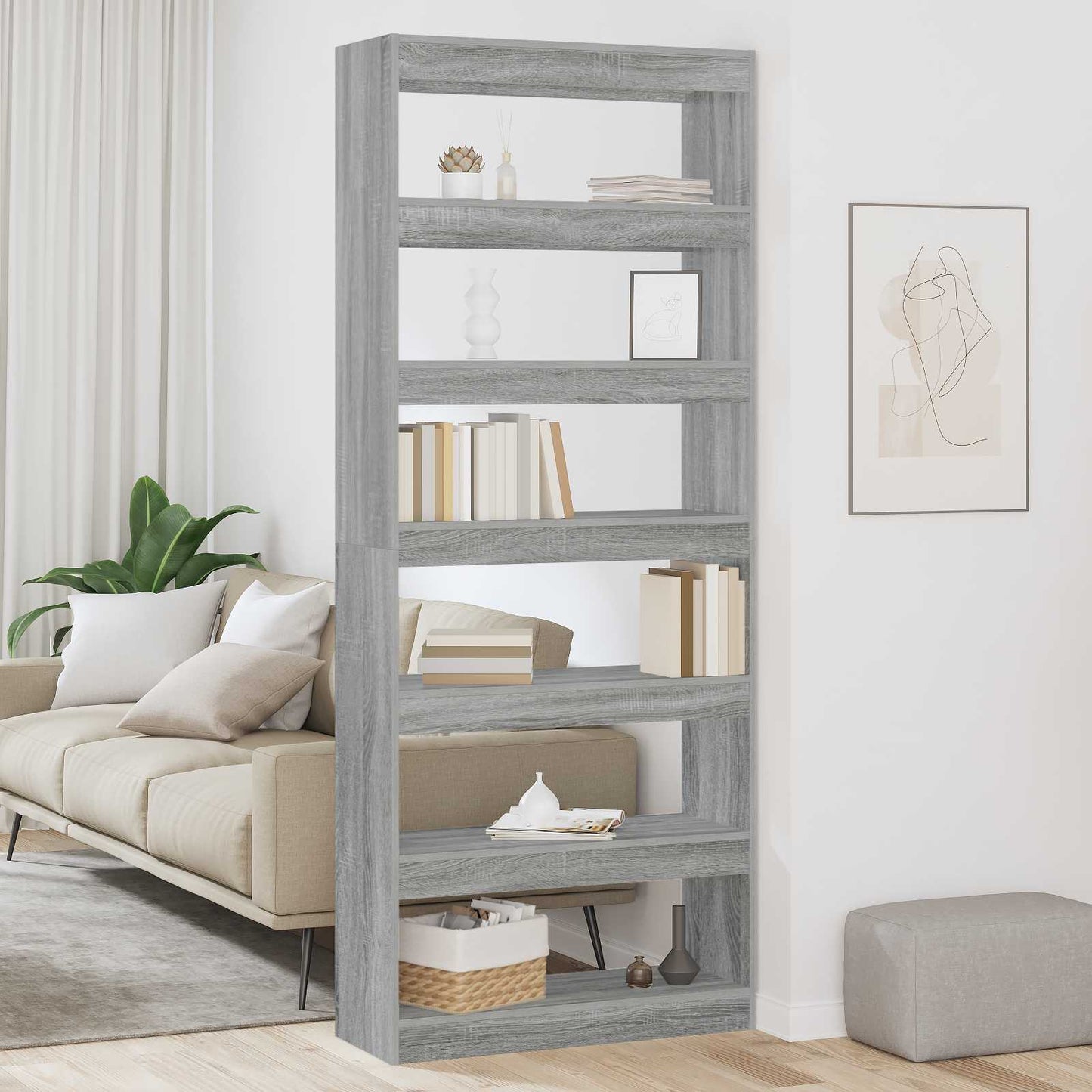Boekenkast met plank Grijs Sonoma 80 x 30 x 198 cm Bewerkt hout is nu te koop bij PeponiXL, paradijselijk wonen!