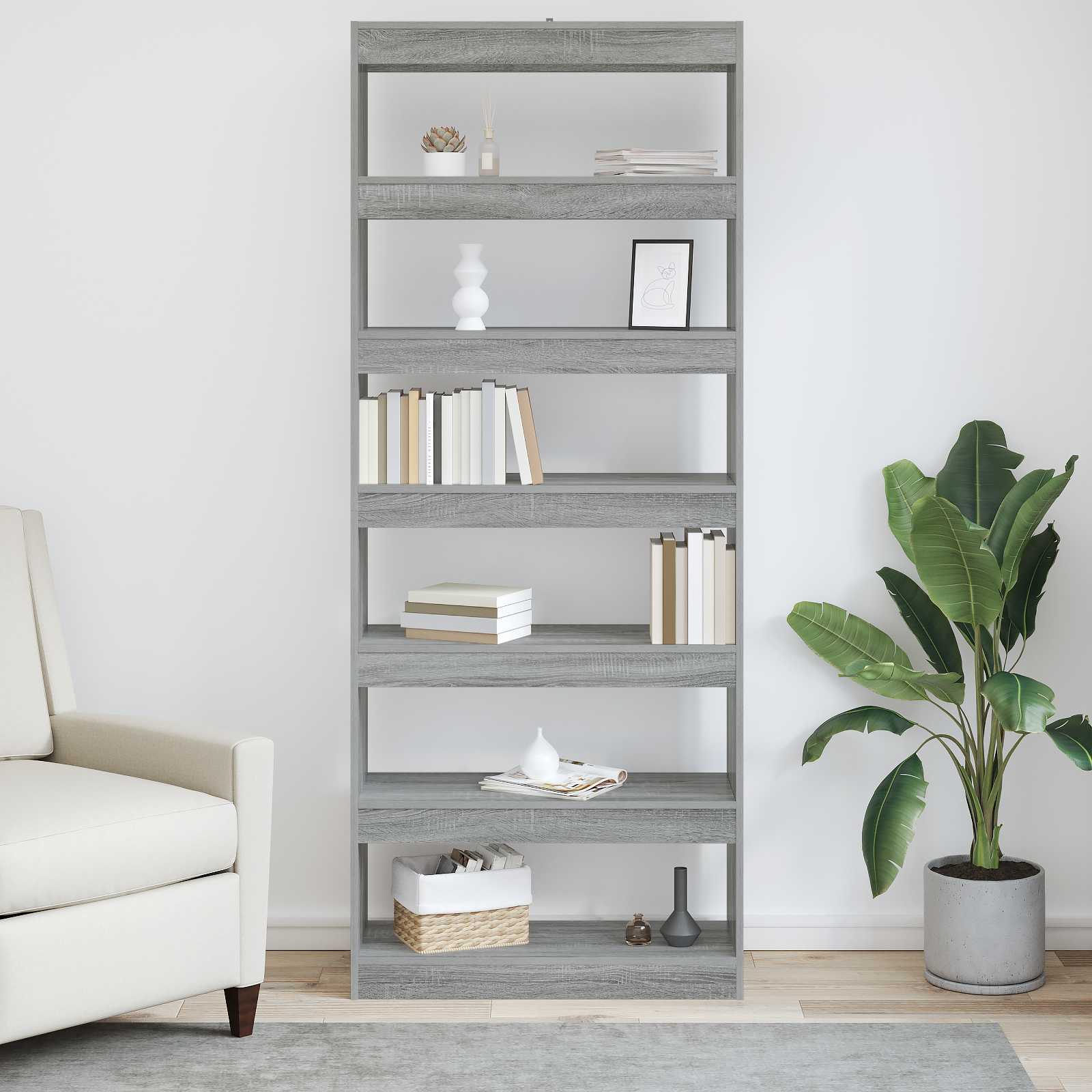 Boekenkast met plank Grijs Sonoma 80 x 30 x 198 cm Bewerkt hout is nu te koop bij PeponiXL, paradijselijk wonen!