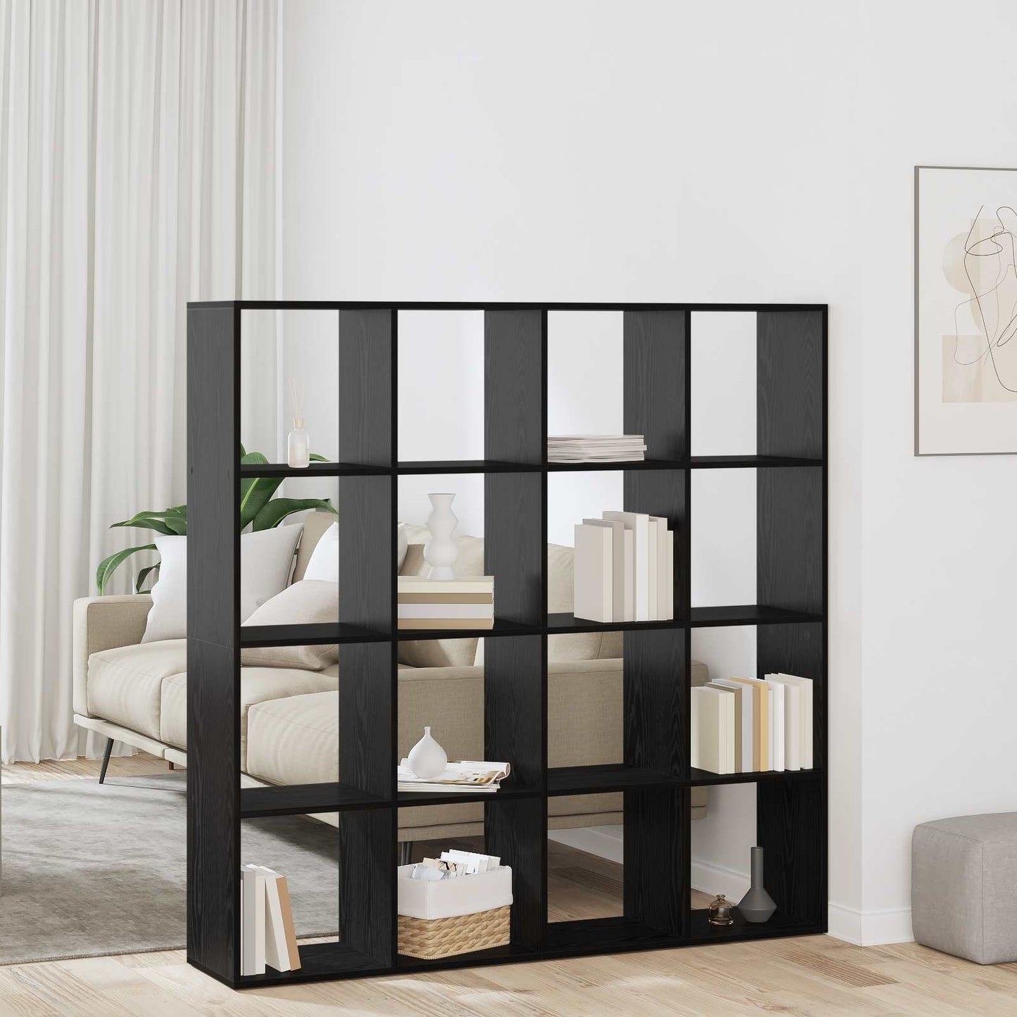 Boekenkast Zwart Eiken 137,5 x 29 x 137,5 cm Bewerkt hout is nu te koop bij PeponiXL, paradijselijk wonen!