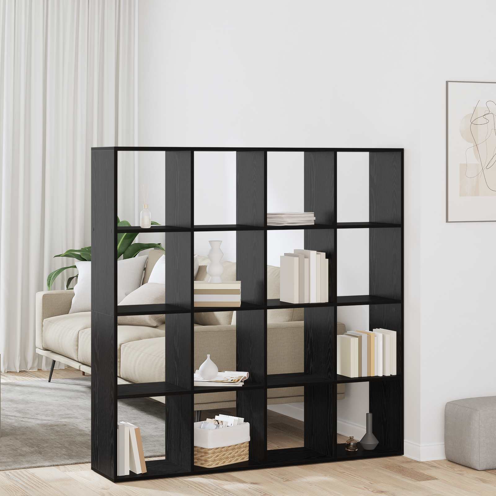 Boekenkast Zwart Eiken 137,5 x 29 x 137,5 cm Bewerkt hout is nu te koop bij PeponiXL, paradijselijk wonen!