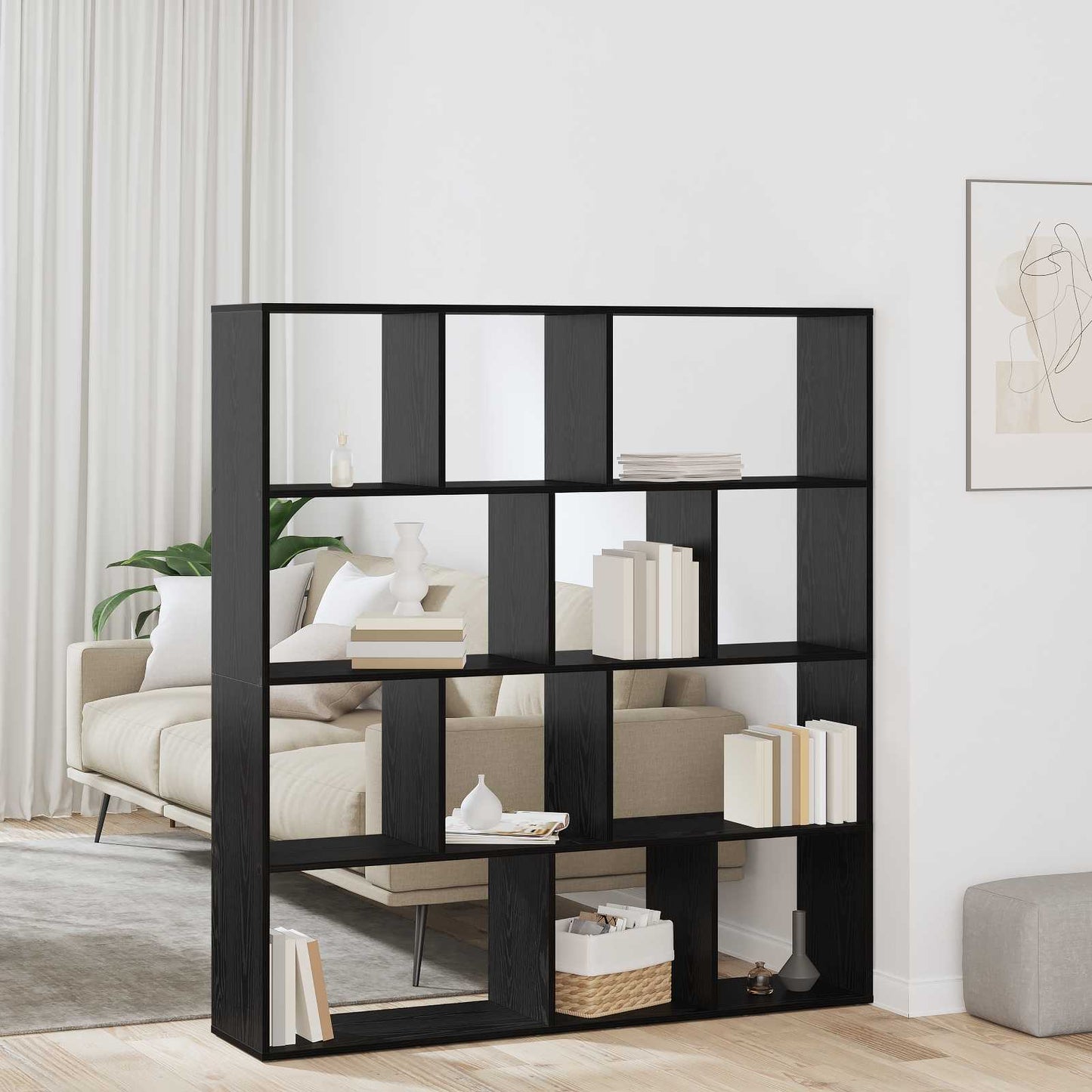 Boekenkast Zwart Eiken 132 x 29 x 141,5 cm Bewerkt hout is nu te koop bij PeponiXL, paradijselijk wonen!