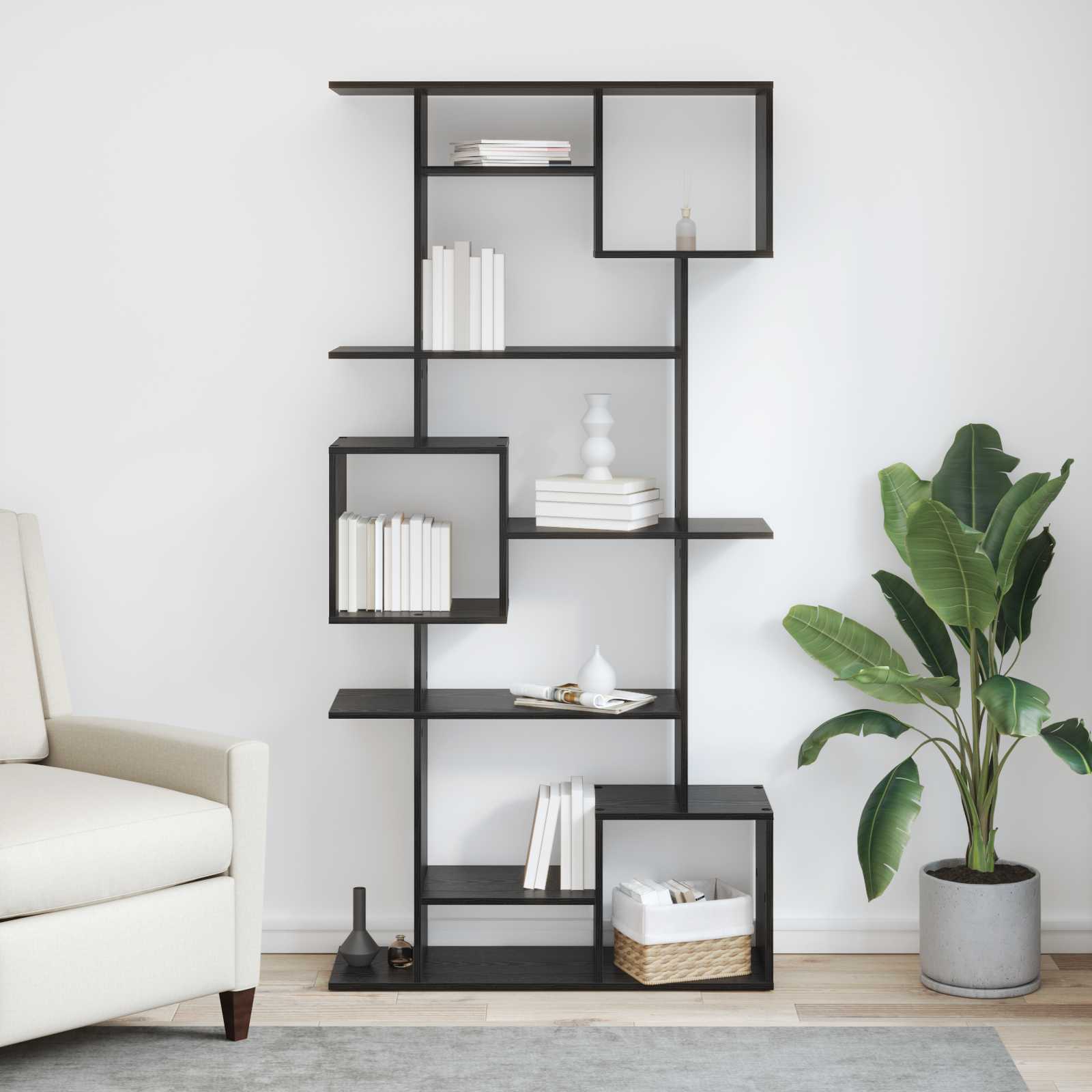 Boekenkast Zwart Eiken 92 x 29 x 188 cm Bewerkt hout is nu te koop bij PeponiXL, paradijselijk wonen!