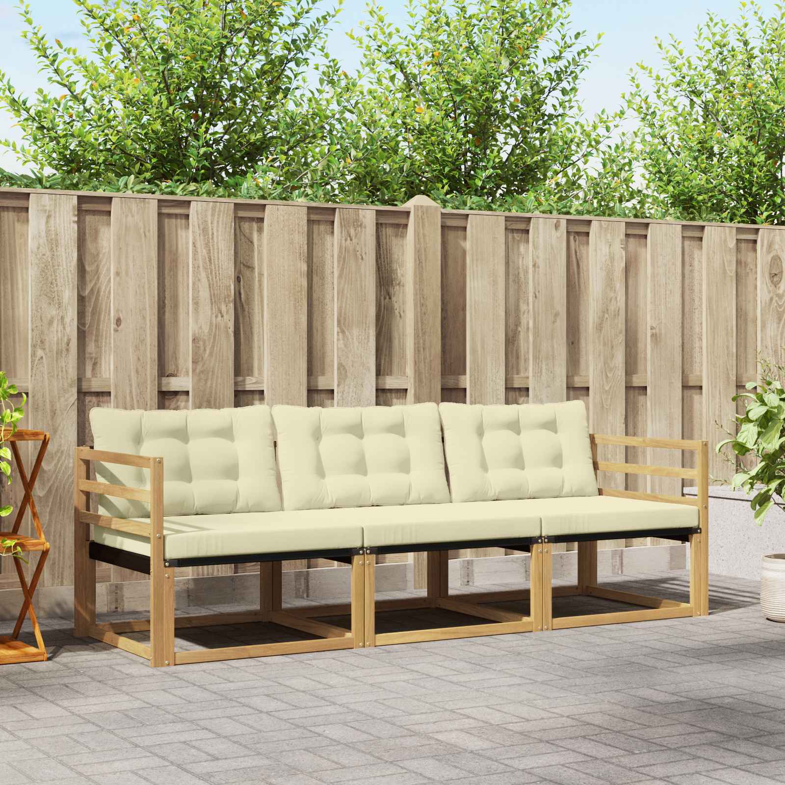 Buiten bankenset met kussen 3 pcs Wit en crèmekleurig is nu te koop bij PeponiXL, paradijselijk wonen!