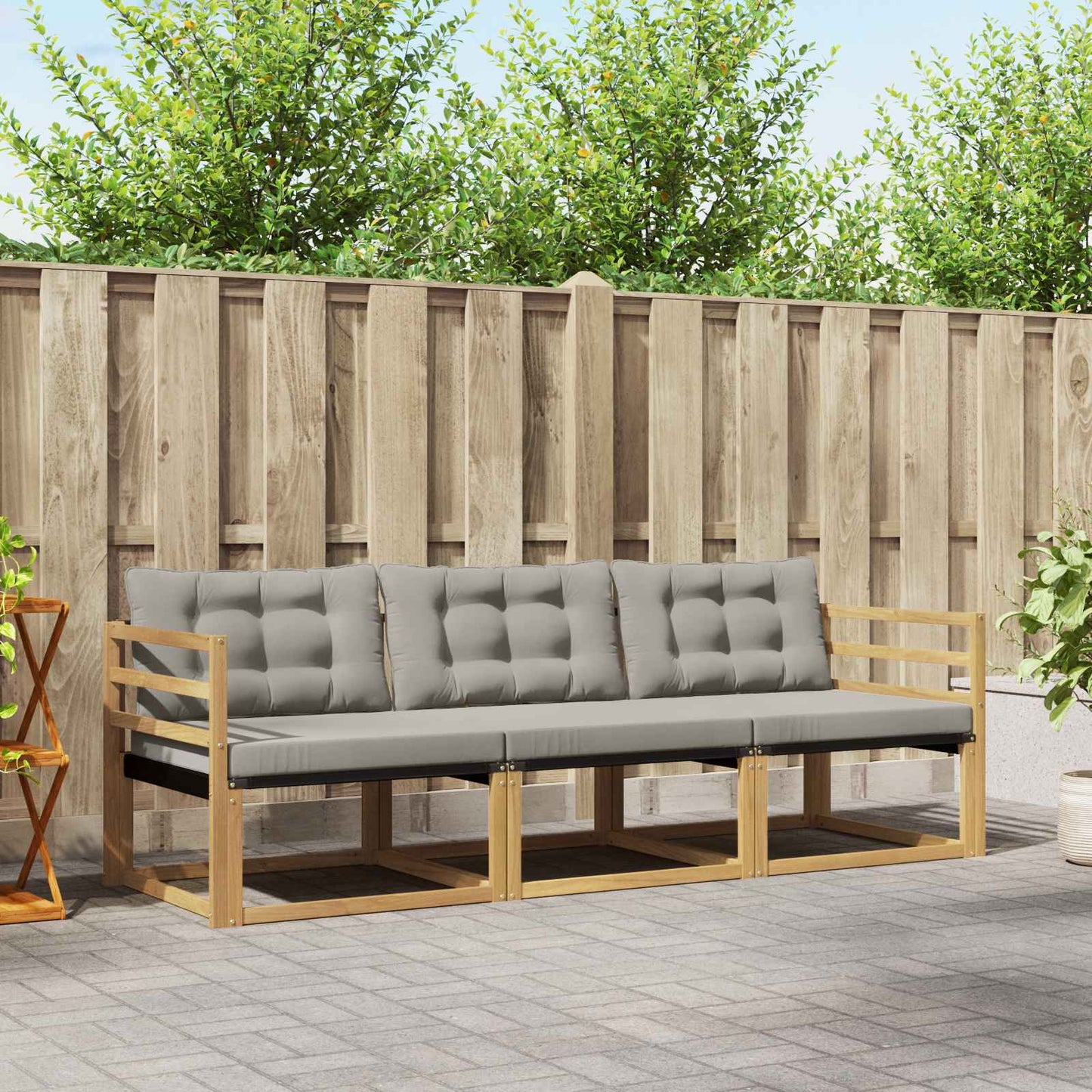Buiten bankenset met kussen 3 pcs Wit en Lichtgrijs is nu te koop bij PeponiXL, paradijselijk wonen!