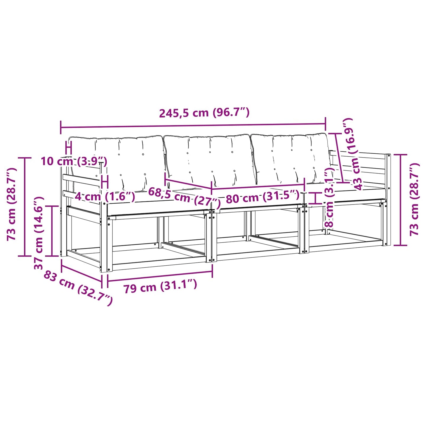 Buiten bankenset met kussen 3 pcs Wit en zwart is nu te koop bij PeponiXL, paradijselijk wonen!
