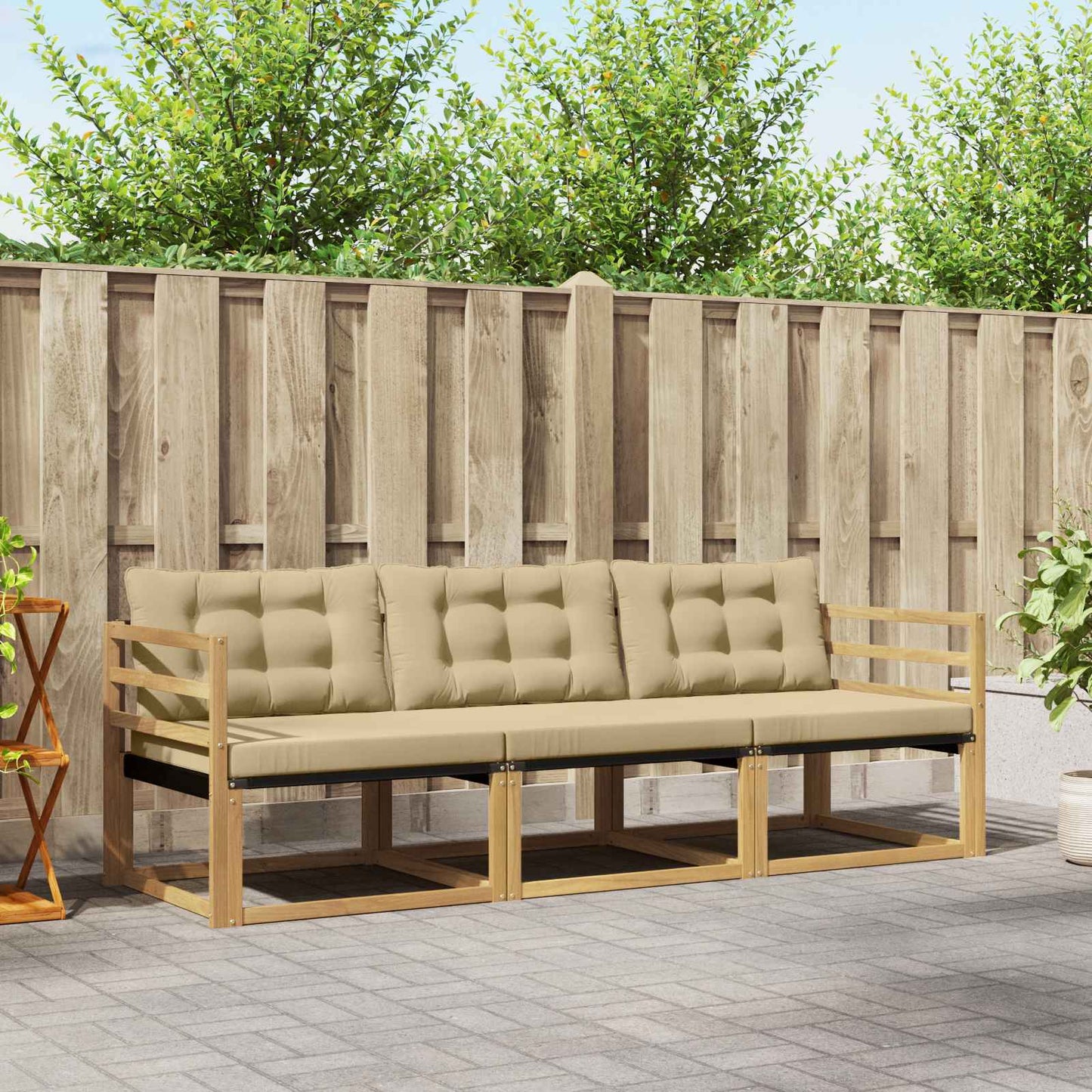 Buiten bankenset met kussen 3 pcs Wit en Beige is nu te koop bij PeponiXL, paradijselijk wonen!