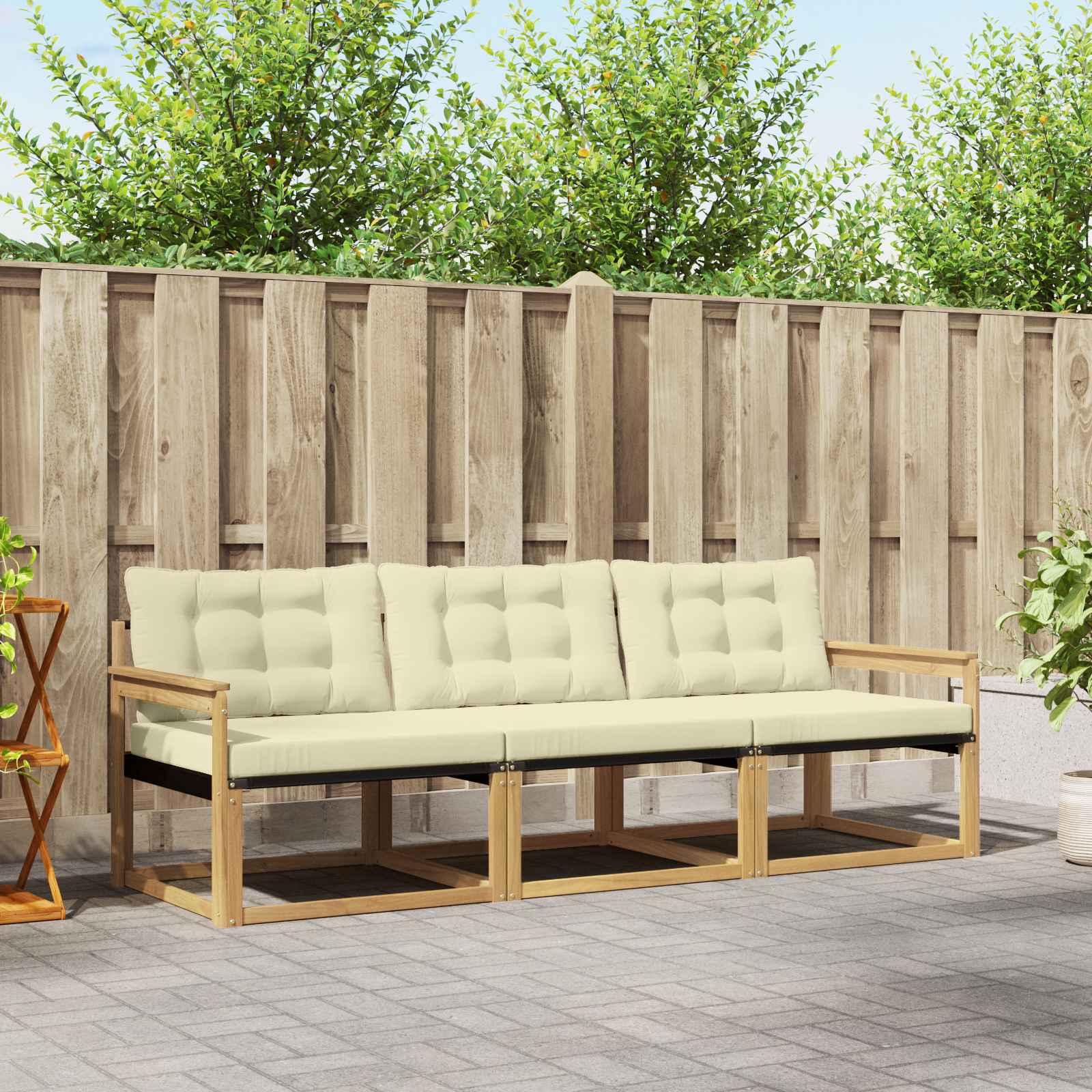 Buiten bankenset met kussen 3 pcs Wit en crèmekleurig is nu te koop bij PeponiXL, paradijselijk wonen!