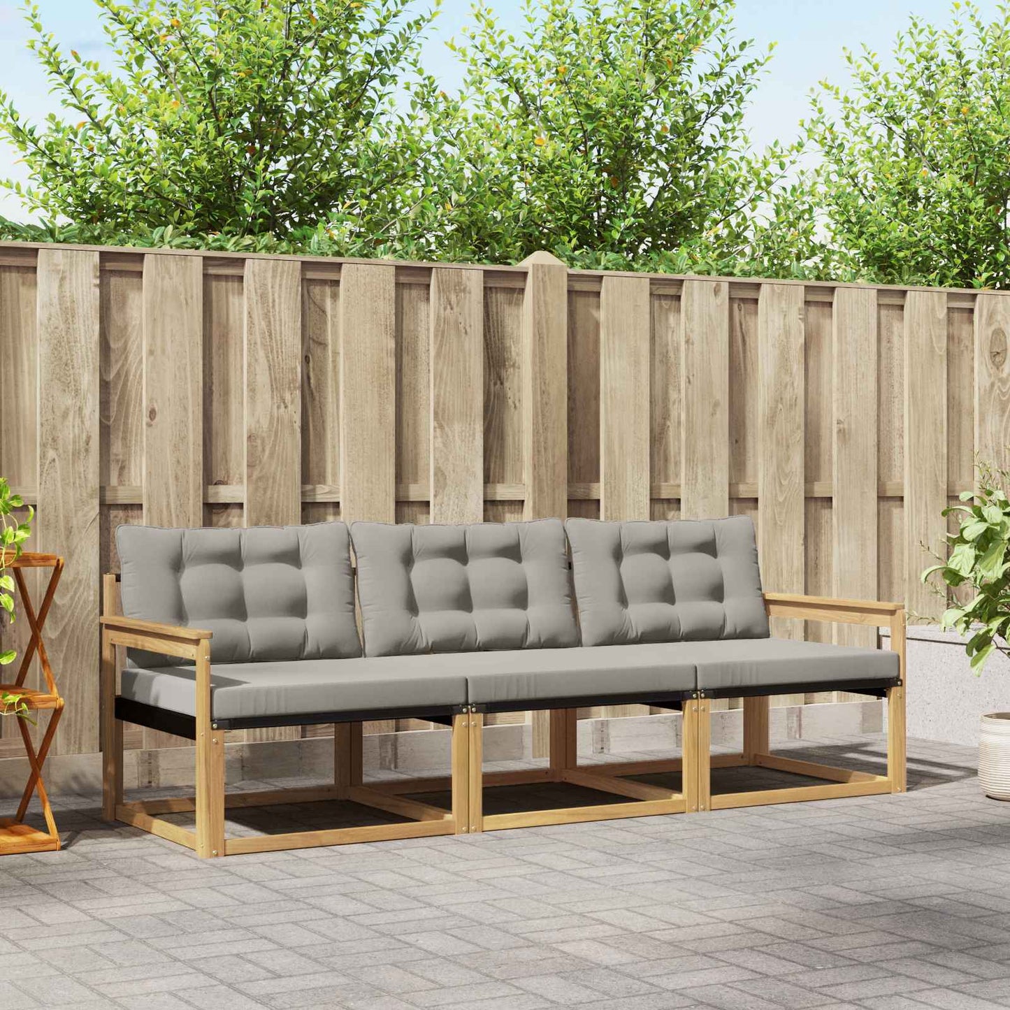 Buiten bankenset met kussen 3 pcs Wit en Lichtgrijs is nu te koop bij PeponiXL, paradijselijk wonen!