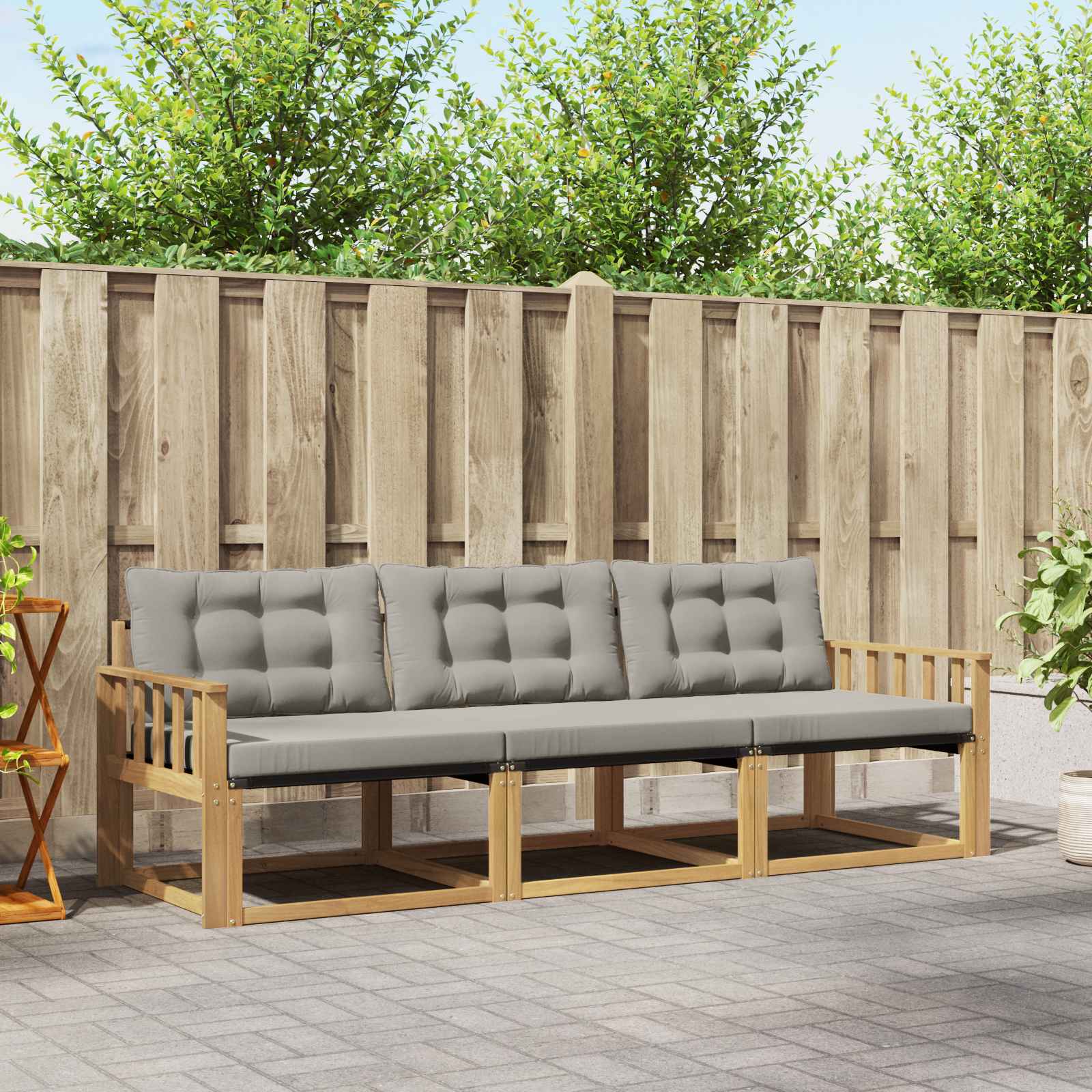 Buiten bankenset met kussen 3 pcs Wit en Lichtgrijs is nu te koop bij PeponiXL, paradijselijk wonen!