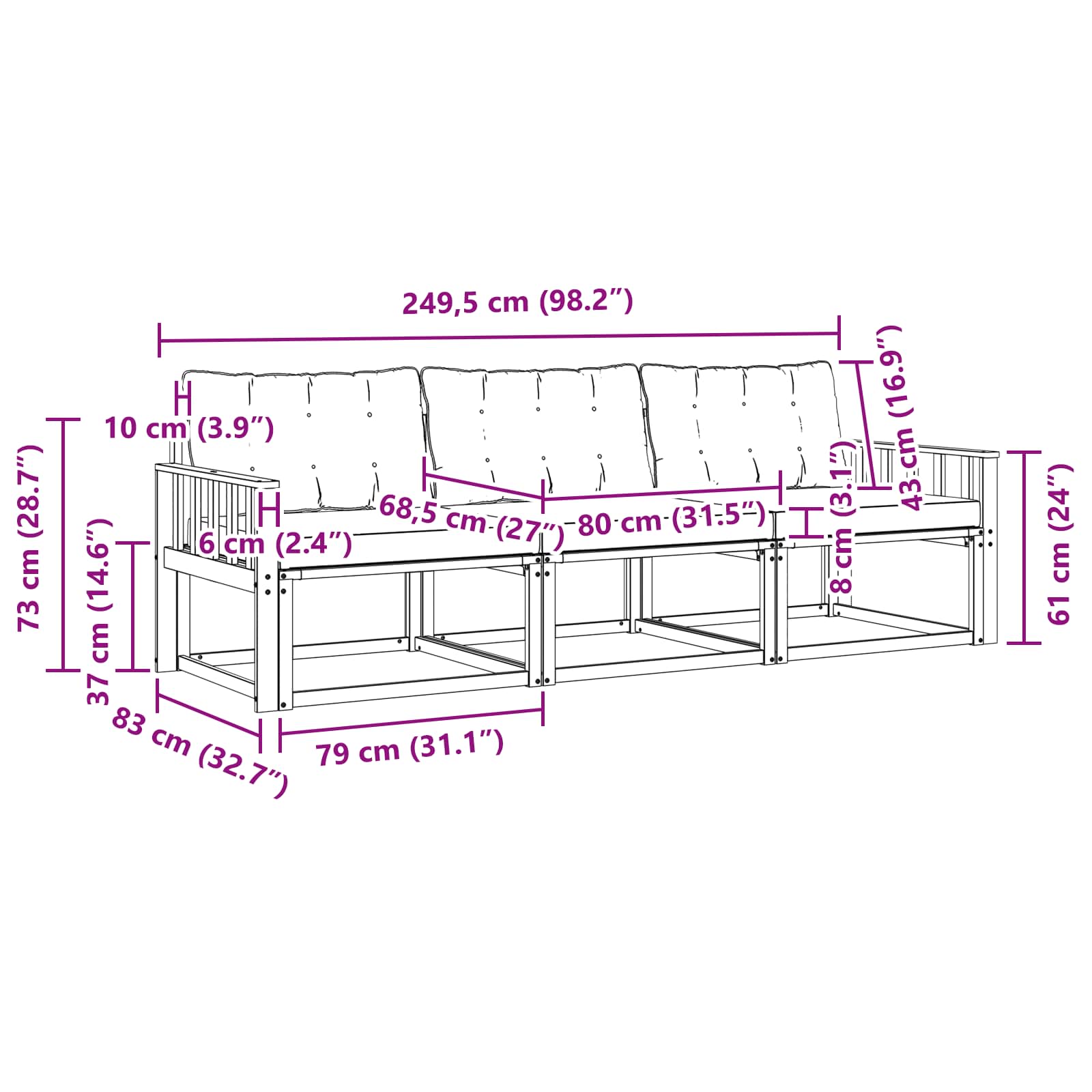 Buiten bankenset met kussen 3 pcs Wit en zwart is nu te koop bij PeponiXL, paradijselijk wonen!