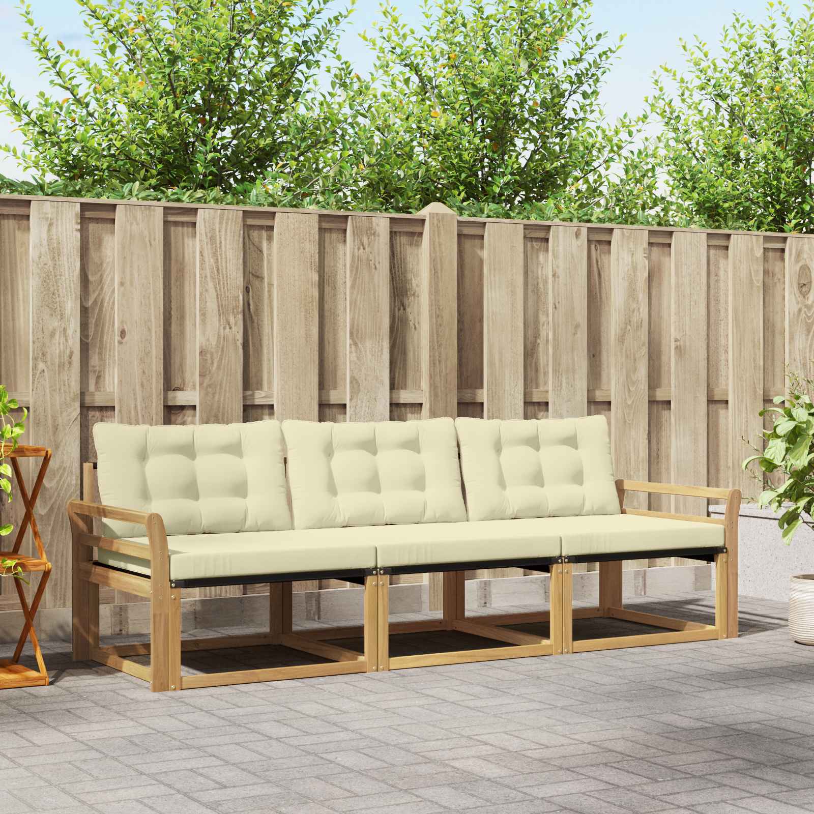 Buiten bankenset met kussen 3 pcs Wit en crèmekleurig is nu te koop bij PeponiXL, paradijselijk wonen!